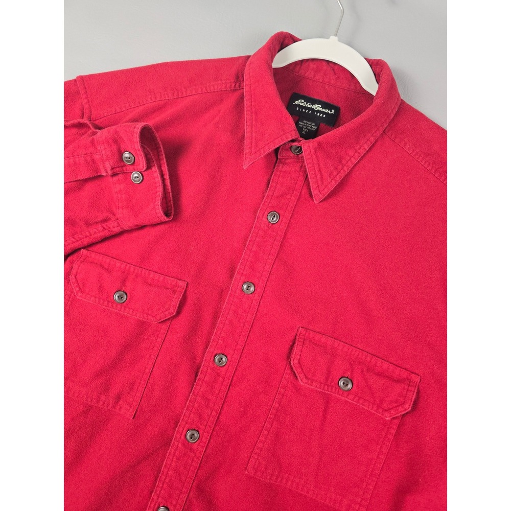 Eddie Bauer Mens XL Tall Red Cotton Flannel Button Down Shirt Long Sleeve L/S
